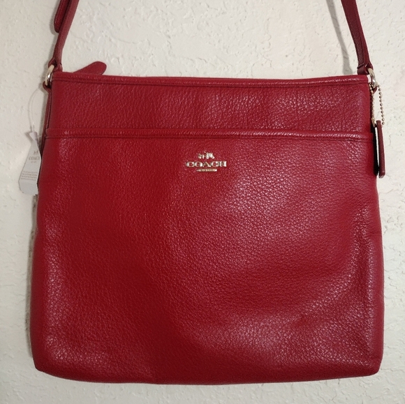Coach Red Signature Pebbled Leather File Bag NWT - Picture 1 of 13